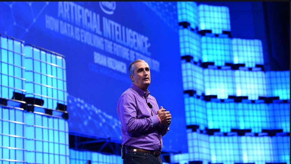 Brian Krzanich, CEO, Intel, on Centre Stage during the opening day of Web Summit 2017 at Altice Arena in Lisbon, Portugal. (Photo by Stephen McCarthy/Web Summit via Sportsfile) Creative Commons License via flickr