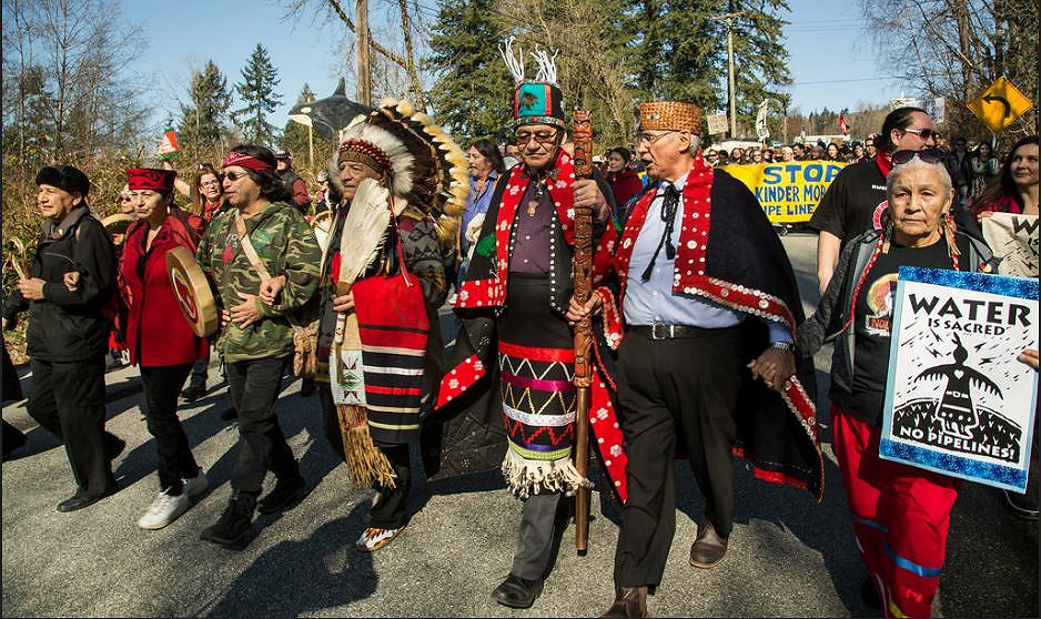 Thousands gathered in Metro Vancouver, British Columbia, Canada for an Indigenous-led "Protect the Inlet" mass mobilization against the Kinder Morgan Trans Mountain Expansion pipeline, dozens were arrested. March 10, 2018. (Photo by Zack Embree) Creative Commons license via Flickr