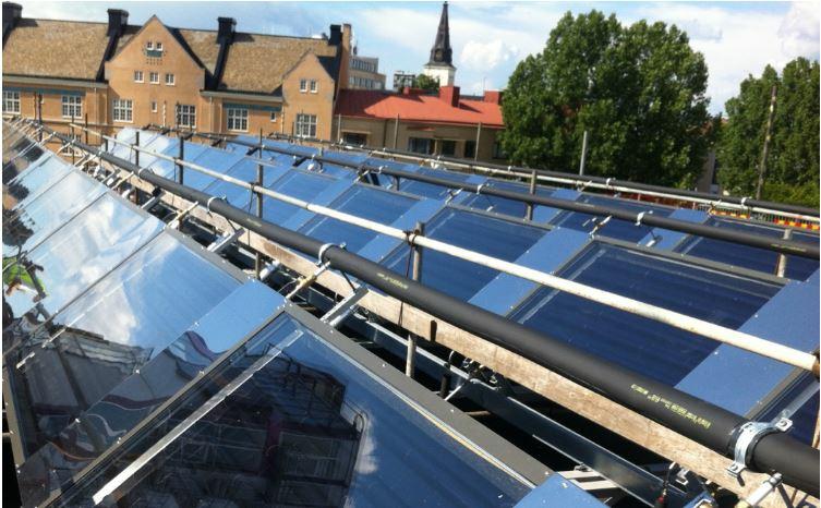 Löfbergs coffee roasting house in Karlstad, Sweden is home to the world’s first large-scale testing facility with SaltX salt-technology solar panels for heating and cooling on the roof of the roasting house. (Photo courtesy SaltX) Posted for media use