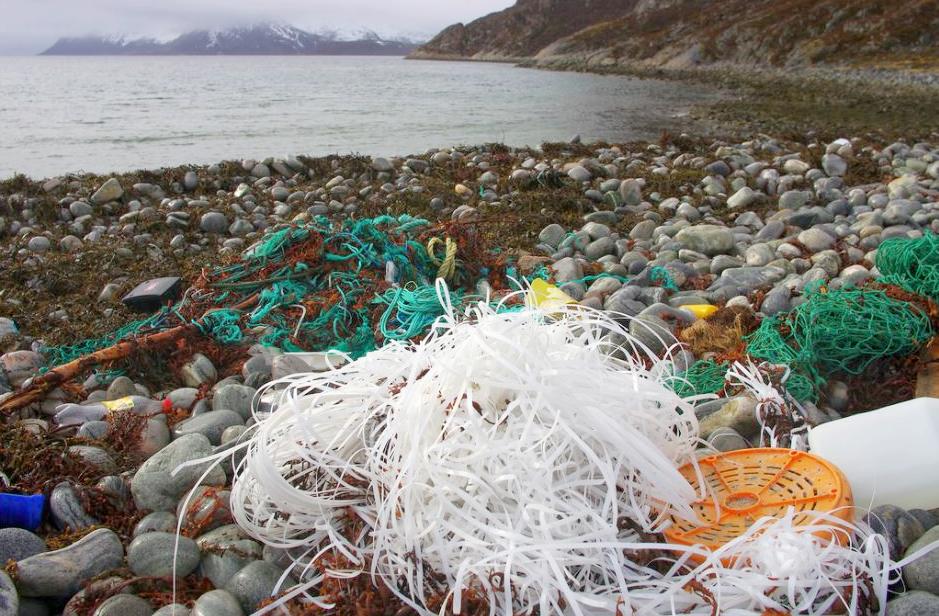 Plastic fishing gear and strapping litters a beach in northern Norway, which is not an EU member state. April 27, 2014 (Photo by Bo Eide) Creative Commons license via Flickr