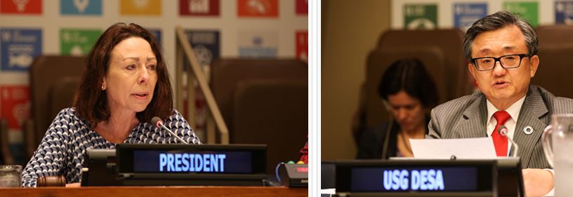 Left, Marie Chatardová, President, UN Economic and Social Council (ECOSOC), right, Liu Zhenmin, UN Under-Secretary-General, Economic and Social Affairs, UN Headquarters, New York, July 9, 2018 (Photo courtesy Earth Negotiations Bulletin) Used with permission