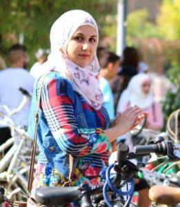 A Syrian woman participates in a Yalla Let’s Bike event in the city of Damascus. September 1, 2018 (Photo courtesy Yalla Let’s Bike Initiative) Posted for media use