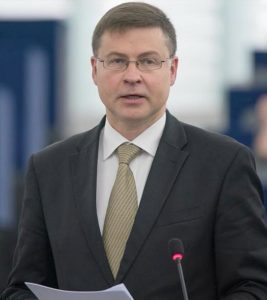 EU Commission Vice President Valdis Dombrovskis, a former President of Latvia, is in charge of the Euro and Social Dialogue, and also in charge of Financial Stability, Financial Services and Capital Markets Union. July 4, 2018, (Photo © European Union 2018 - European Parliament) Creative Commons license via Flickr.