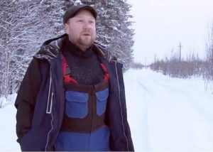 Andrey Chekmaryov shows the Madmas Forest Road outside of the village of Shiyes, Arkhangelsk Oblast, that is being cleared for Moscow's garbage. (Screengrab from video posted for media use)