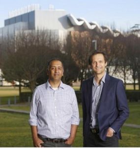 Professor Ashish Sharma and Dr. Conrad Wasko outside the University of New South Wales' School of Civil and Environmental Engineering, 2018, (Photo by Quentin Jones/UNSW) Creative Commons licence via UNSW.