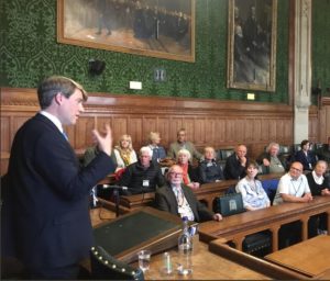 Energy and Clean Growth Minister Chris Skidmore speaks to his Kingswood constituents in Parliamentary Committee Room 14, June 11, 2019 (Photo courtesy Chris Skidmore via Twitter) Posted for media use.