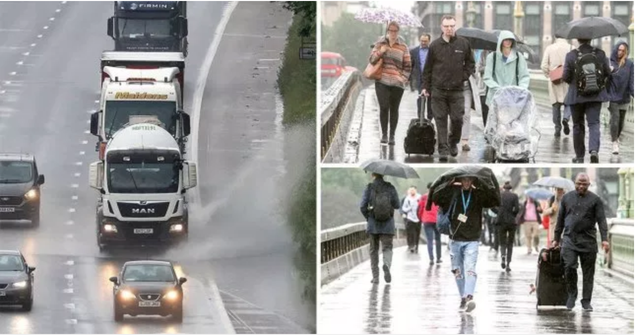Morning commuters braved the rain on London's Westminster Bridge, June 10, 2019 (Photo courtesy The Met Office) Posted for media use.