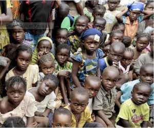 Internally displaced children in Bangui, Central African Republic, where a peace agreement was signed by 15 warring parties in 2019. (Photo by Evan Schneider courtesy United Nations) Posted for media use