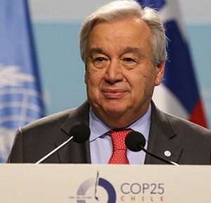 UN Secretary-General Antonio Guterres addresses thousands of delegates from around the world, opening the UN’s annual climate conference, COP25, Dec. 2, Madrid, Spain (Photo courtesy Earth Negotiations Bulletin)