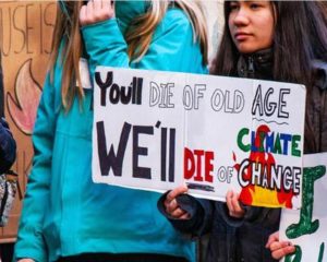 A sign carried at the Illinois Youth Climate Strike expresses the fears of a generation. Chicago, Illinois, December 6, 2019 (Photo by Charles Edward Miller) Creative Commons license via Flickr