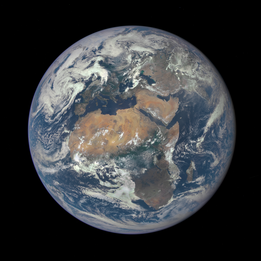 Africa is front and center in this image of Earth taken by a NASA camera on the Deep Space Climate Observatory (DSCOVR) satellite. The image was taken July 6, 2017 from a vantage point one million miles from Earth. (Photo courtesy NASA) Public domain