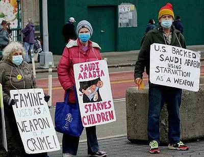 U.S. sympathizers with Yemen demonstrate on a Manhattan street, New York City, January 16, 2021 (Photo by Felton Davis) Creative Commons license via Flickr