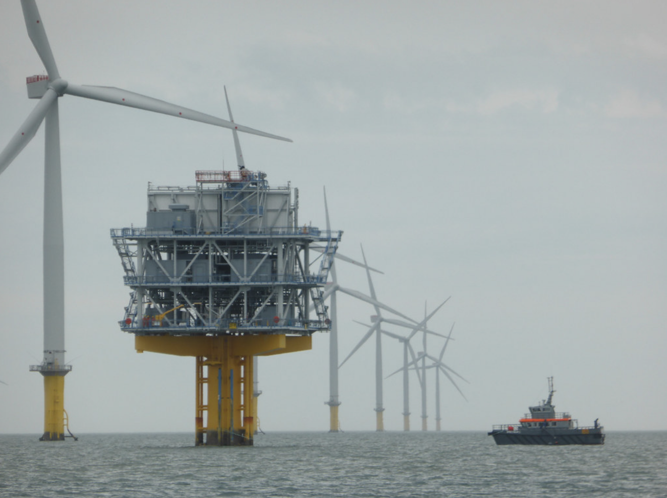 A gray day at the London Array, one of the world's largest offshore windfarms. The largest offshore wind farms are currently in northern Europe, especially in the United Kingdom and Germany, which together account for over two-thirds of the total offshore wind power installed worldwide. June 12, 2016 (Photo by pshab) Creative Commons license via Flickr