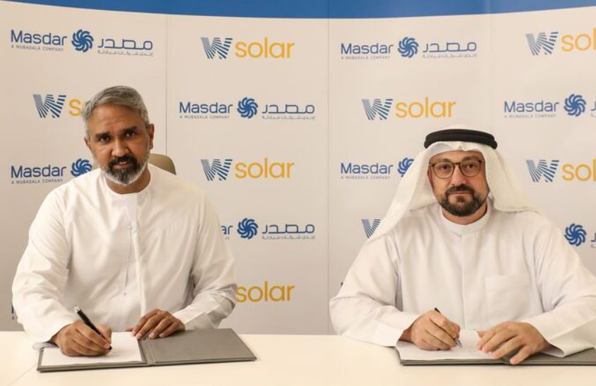 During Abu Dhabi Sustainability Week, Masdar and W Solar Investment, a subsidiary of Alpha Dhabi Holding, formed MW Energy Limited, a joint venture company to develop clean energy projects in Africa, Eastern Europe and Central Asia. The agreement was signed by Masdar CEO Mohamed Jameel Al Ramahi, right, and Vice Chairman of Alpha Dhabi Holding Syed Basar Shueb, at a ceremony in Masdar City. January 25, 2022 (Masdar City, Abu Dhabi, UAE) Posted for media use
